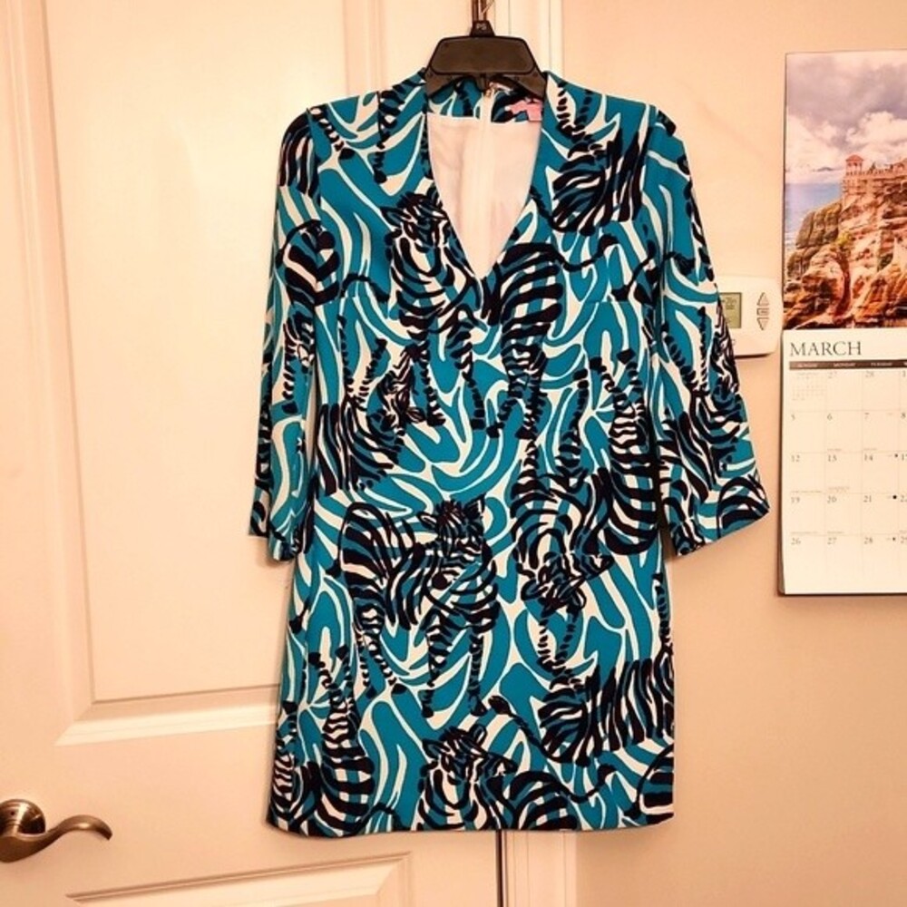 Lilly Pulitzer "Devina I'm Game" Zebra Print Dress w/ Elbow Sleeves Size 2
